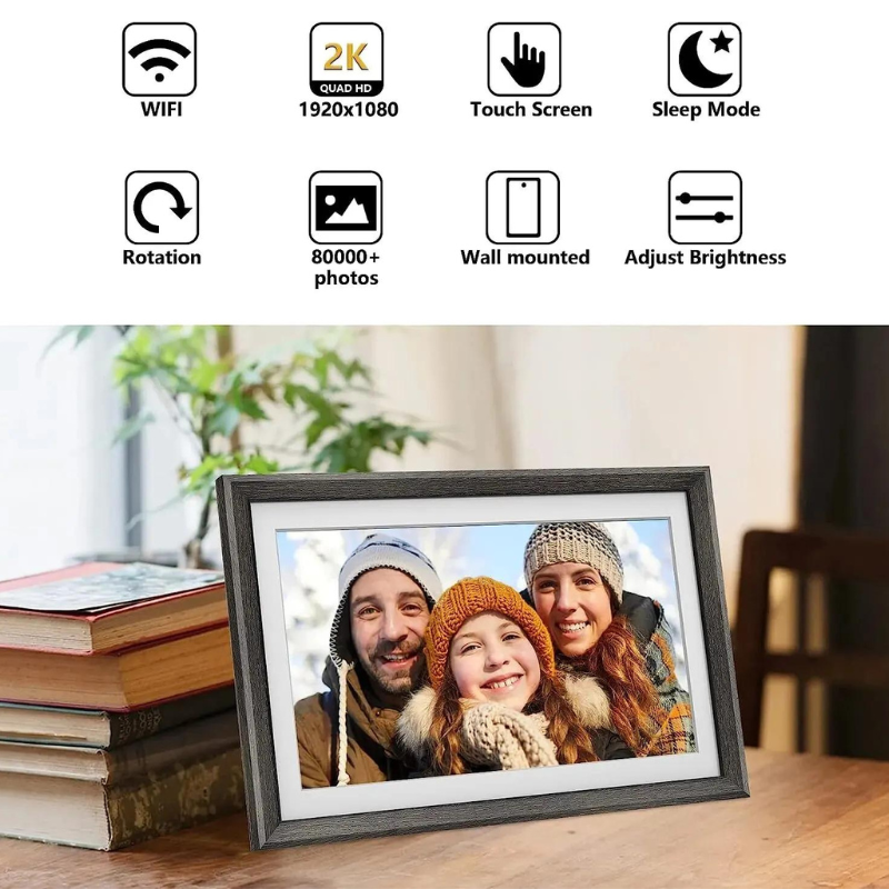 Wood Smart Digital Photo Frame - Touch Screen 10.1 Inch