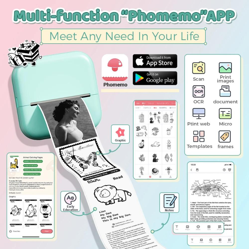 Phomemo Pocket Sticker Printer - Mini Thermal Printer Bluetooth