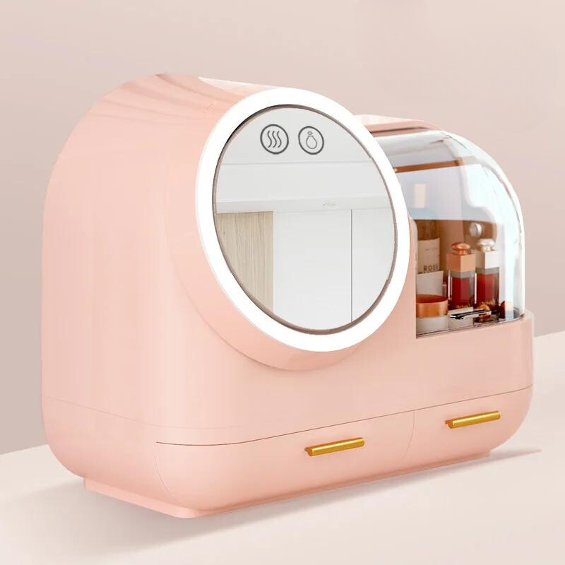 Cosmetic Storage Box - Makeup Organizer Mirror LED Soft Light