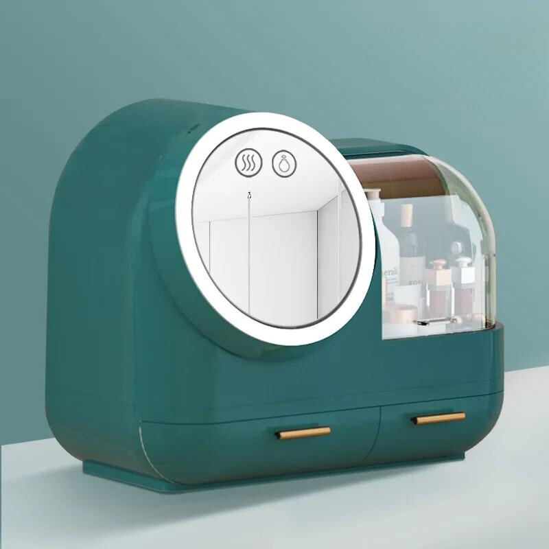 Cosmetic Storage Box - Makeup Organizer Mirror LED Soft Light