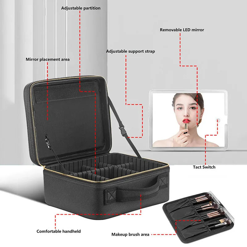 Travel Makeup Bag - Cosmetic Case Smart LED