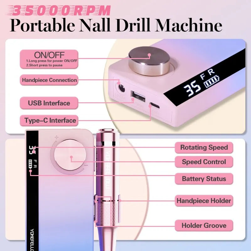 Professional Electric Nail Drill - Manicure Machine For Acrylic Gel Nails