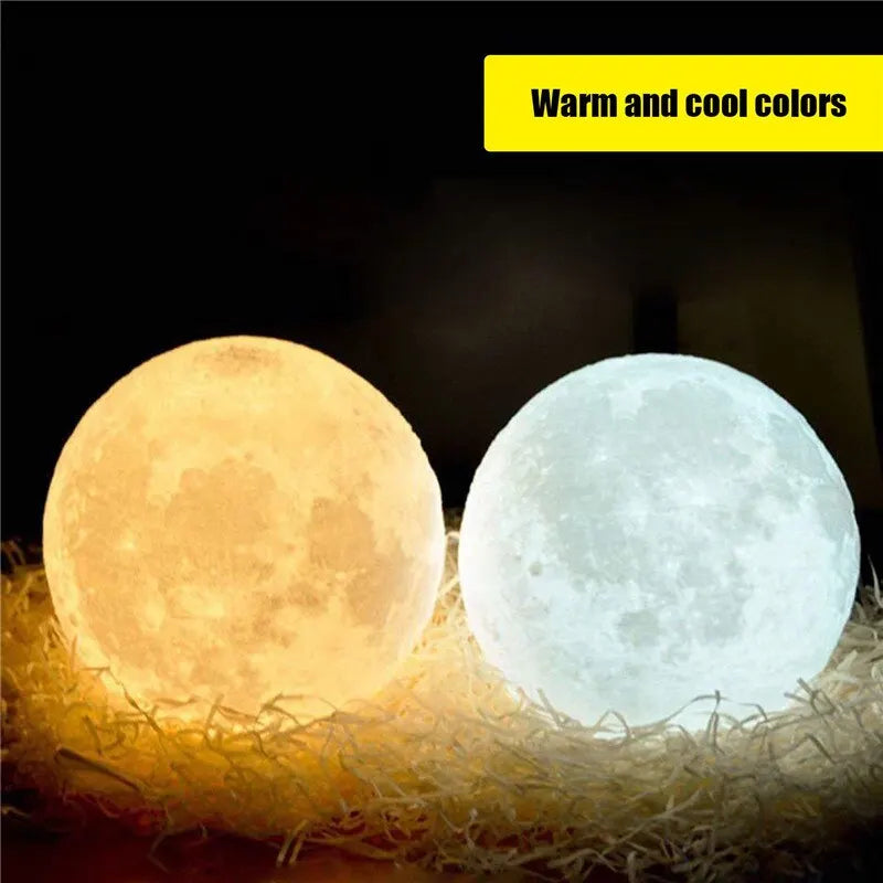 LED 3D Print Moon Lamp - Touch Night Light Rechargeable
