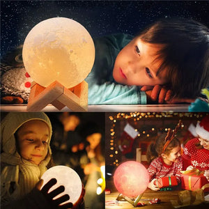 LED 3D Print Moon Lamp - Touch Night Light Rechargeable