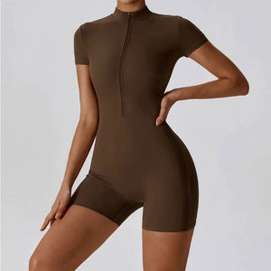 Women Jumpsuit Zipper Shorts  - Short Sleeve