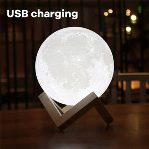 LED 3D Print Moon Lamp - Touch Night Light Rechargeable