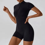 Women Jumpsuit Zipper Shorts  - Short Sleeve